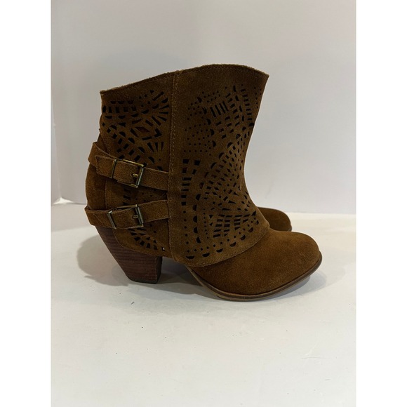 Naughty Monkey Brown Suede Leather Ankle Booties Buckle Accent Western Style - Picture 7 of 12